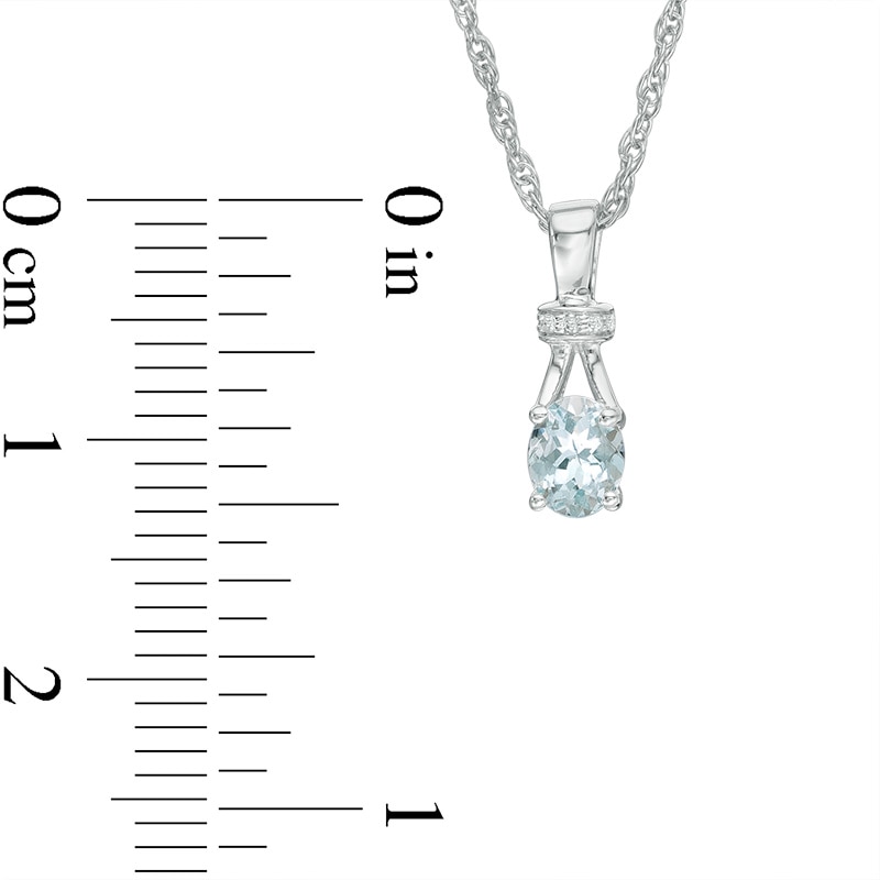 Main Image 3 of Oval Aquamarine and Diamond Accent Collar Pendant and Ring Set in Sterling Silver - Size 7