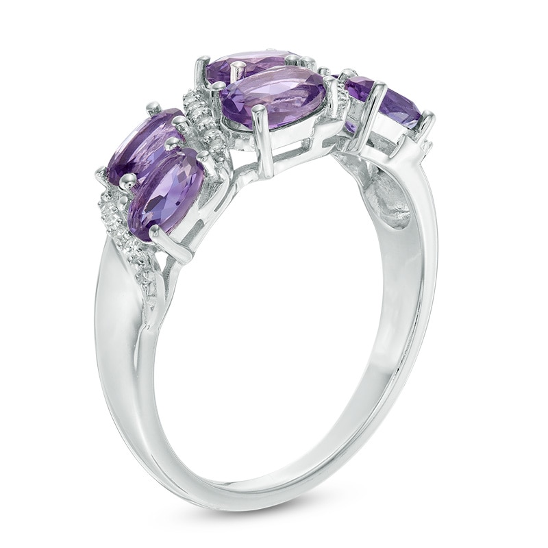 Oval Amethyst and Diamond Accent Double Row Ring in Sterling Silver