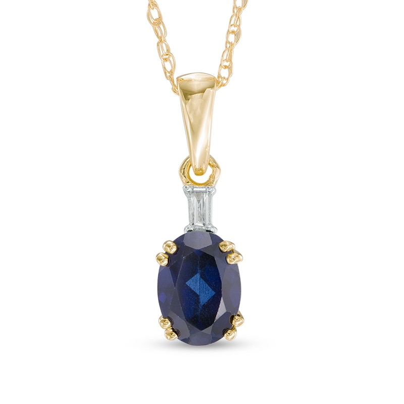 Oval Lab-Created Blue Sapphire and Diamond Accent Pendant in 10K Gold