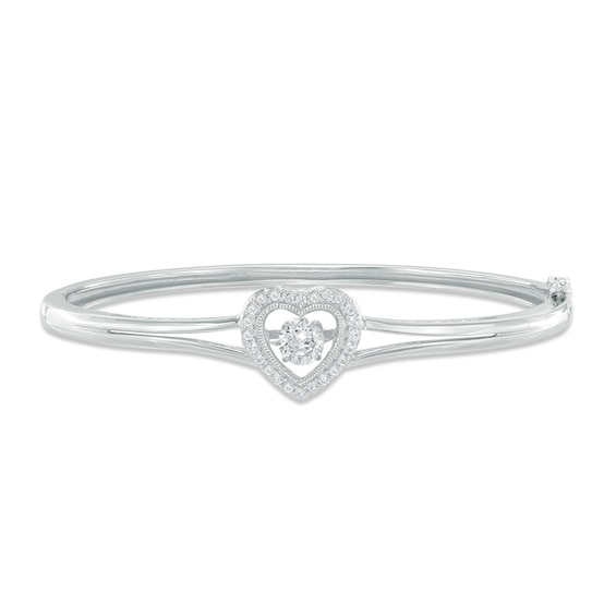 Diamond Heart Bangle Bracelet Sterling Silver