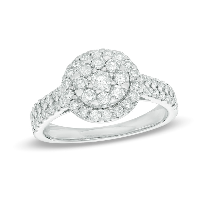 Main Image 1 of 1 CT. T.W. Multi-Diamond Frame Double Row Engagement Ring in 14K White Gold