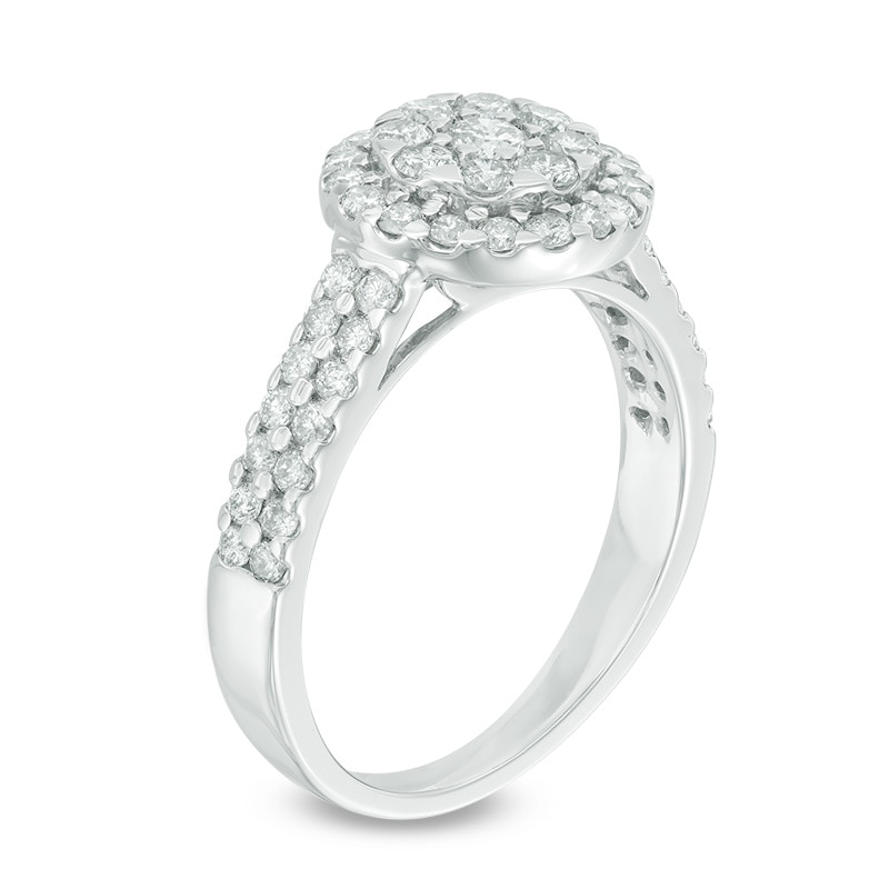 Main Image 2 of 1 CT. T.W. Multi-Diamond Frame Double Row Engagement Ring in 14K White Gold