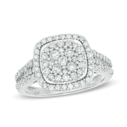 1 CT. T.W. Multi-Diamond Cushion Frame Engagement Ring in 14K White Gold