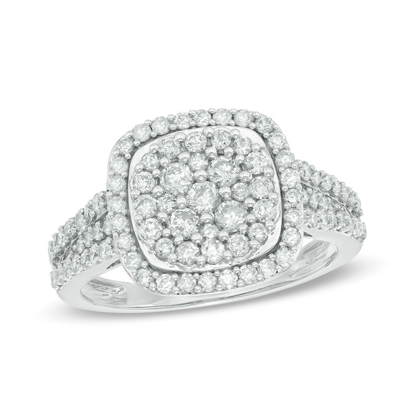 Main Image 1 of 1 CT. T.W. Multi-Diamond Cushion Frame Engagement Ring in 14K White Gold