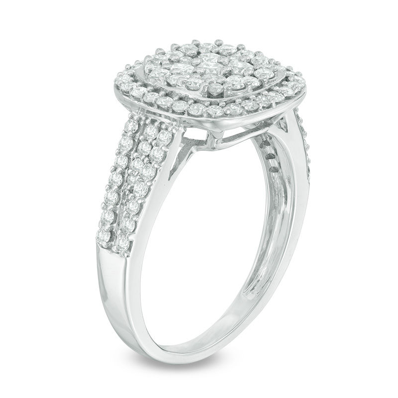 Main Image 2 of 1 CT. T.W. Multi-Diamond Cushion Frame Engagement Ring in 14K White Gold