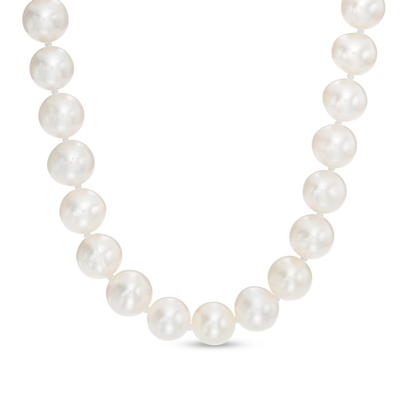 7.0-8.0mm Freshwater Cultured Pearl Strand Necklace with Diamond Accent Clasp in Sterling Silver