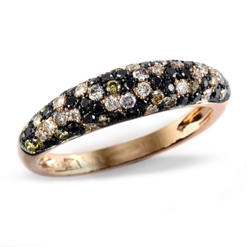 Main Image 1 of EFFY™ Collection 3/4 CT. T.W. Enhanced Black, Champagne and White Diamond Dome Ring in 14K Rose Gold