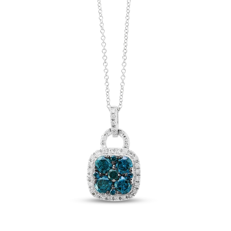 EFFY™ Collection 7/8 CT. T.W. Blue and White Diamond Cushion Frame Lock Pendant in 14K White Gold