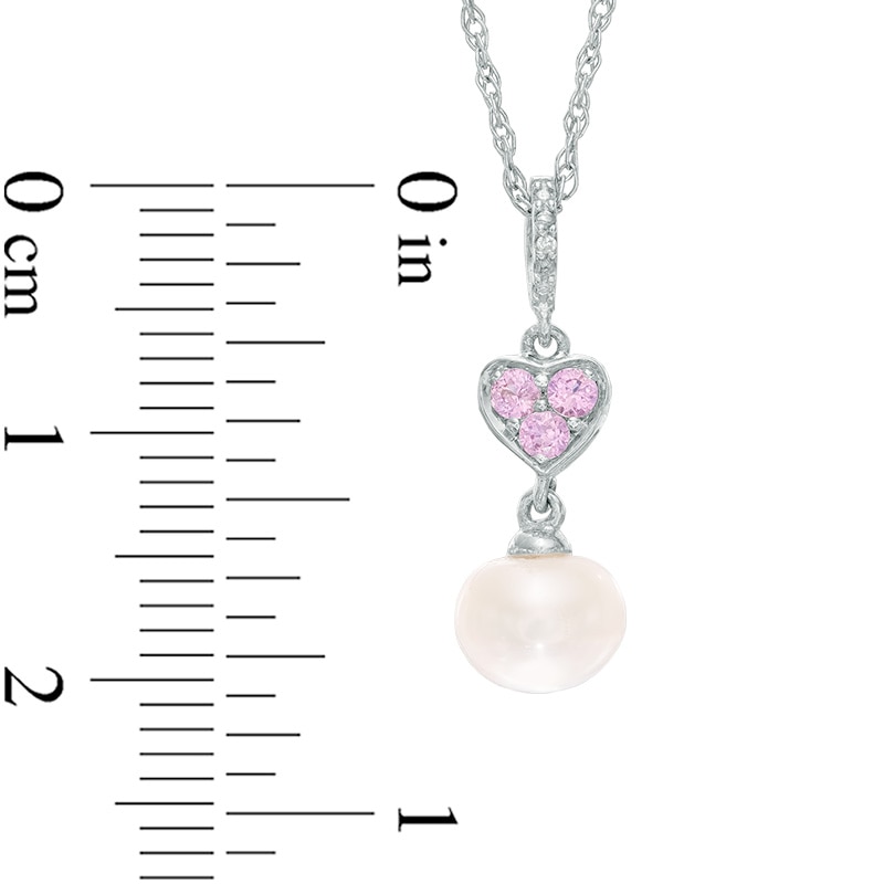 Freshwater Cultured Pearl, Lab-Created Pink Sapphire and Diamond Accent Pendant and Ring Set in Sterling Silver-Size 7