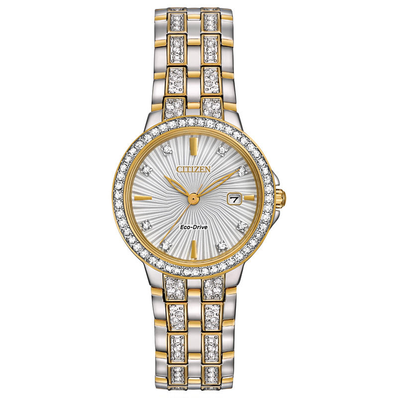 Main Image 1 of Ladies' Citizen Eco-Drive® Silhouette Crystal Accent Two-Tone Watch with Silver-Tone Dial (Model: EW2344-57A)