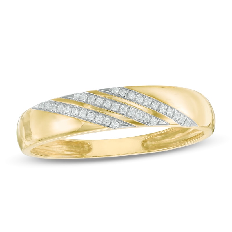 Main Image 1 of Men's Diamond Accent Comfort Fit Slant Wedding Band in 10K Gold