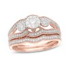 Thumbnail Image 1 of 1/2 CT. T.W. Composite Diamond Three Stone Vintage-Style Bridal Set in 10K Rose Gold