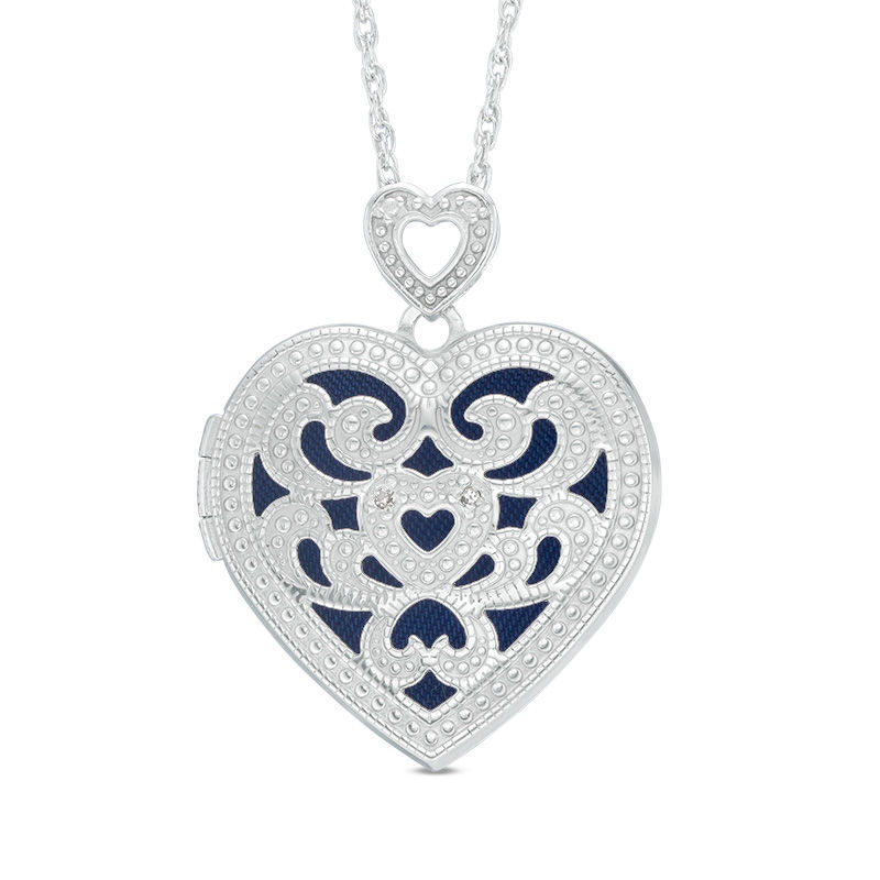 Main Image 1 of Diamond Accent Filigree Heart Locket in Sterling Silver