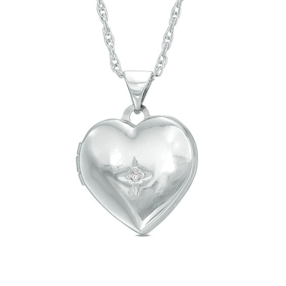 sterling silver heart locket necklace with diamond accent