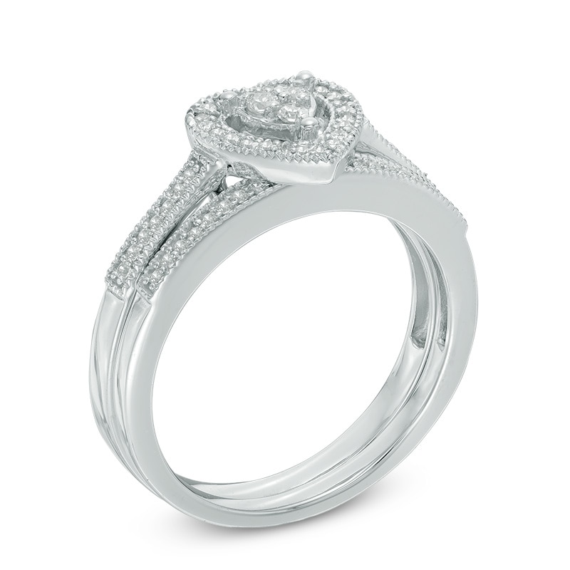 Main Image 2 of 1/5 CT. T.W. Diamond Composite Heart Frame Bridal Set in Sterling Silver