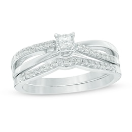 1/4 CT. T.W. Princess-Cut Diamond Crossover Bridal Set in 10K White Gold
