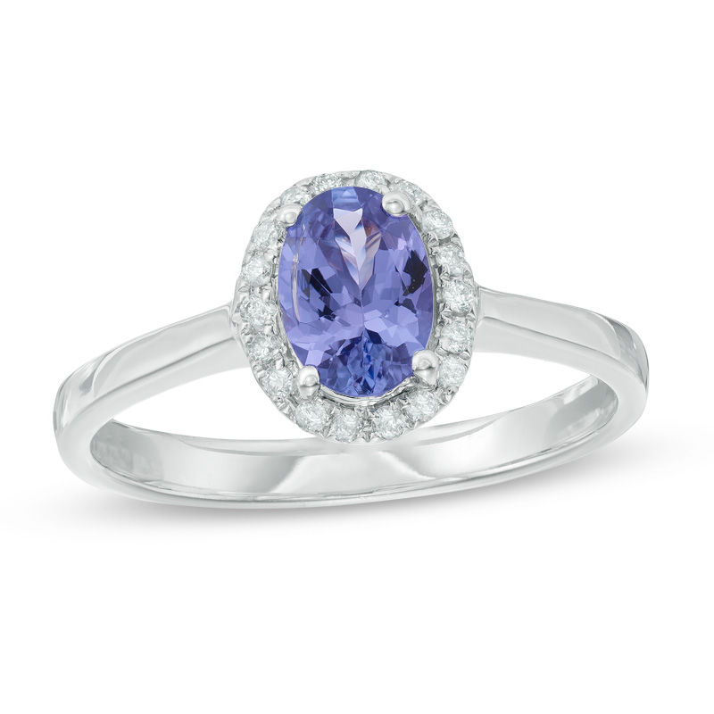 Main Image 1 of Oval Tanzanite and 1/10 CT. T.W. Diamond Frame Ring in 10K White Gold