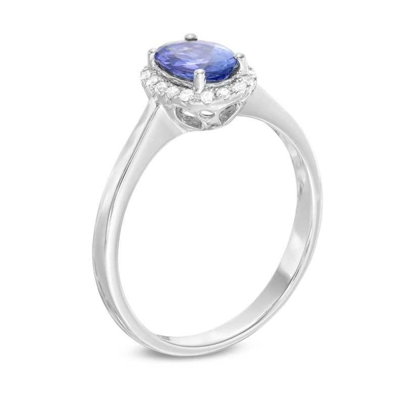 Main Image 2 of Oval Tanzanite and 1/10 CT. T.W. Diamond Frame Ring in 10K White Gold