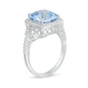 Thumbnail Image 1 of 10.0mm Cushion-Cut Lab-Created Blue Spinel and White Sapphire Buckle Frame Ring in Sterling Silver