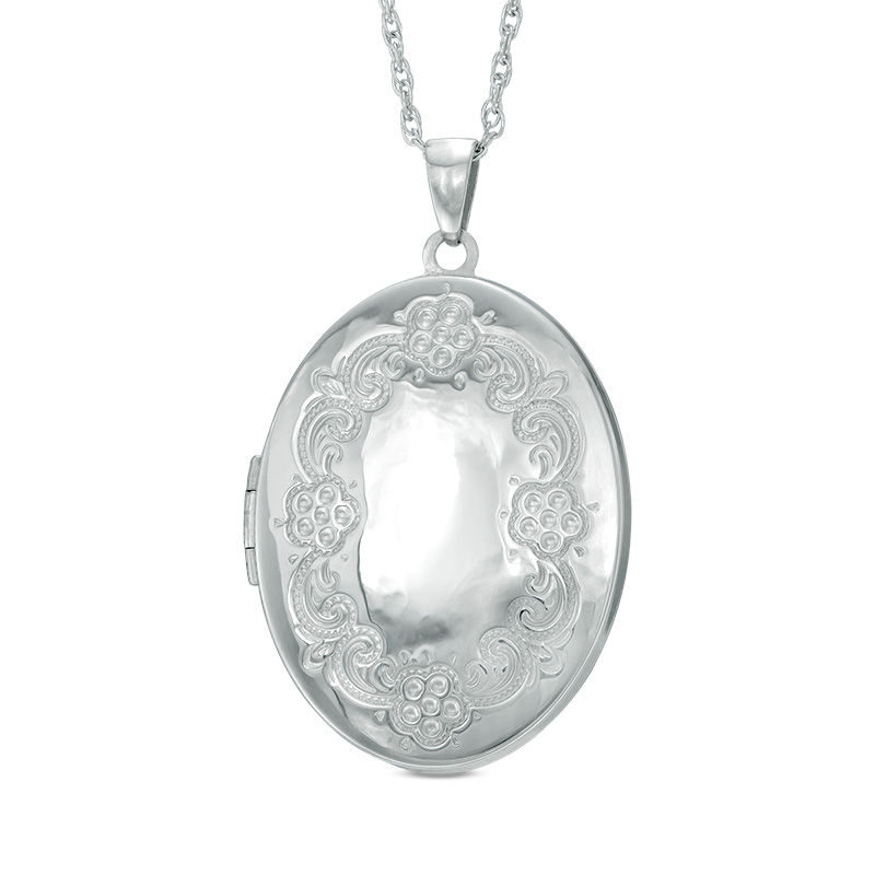 Oval Floral Locket Necklace Sterling Silver