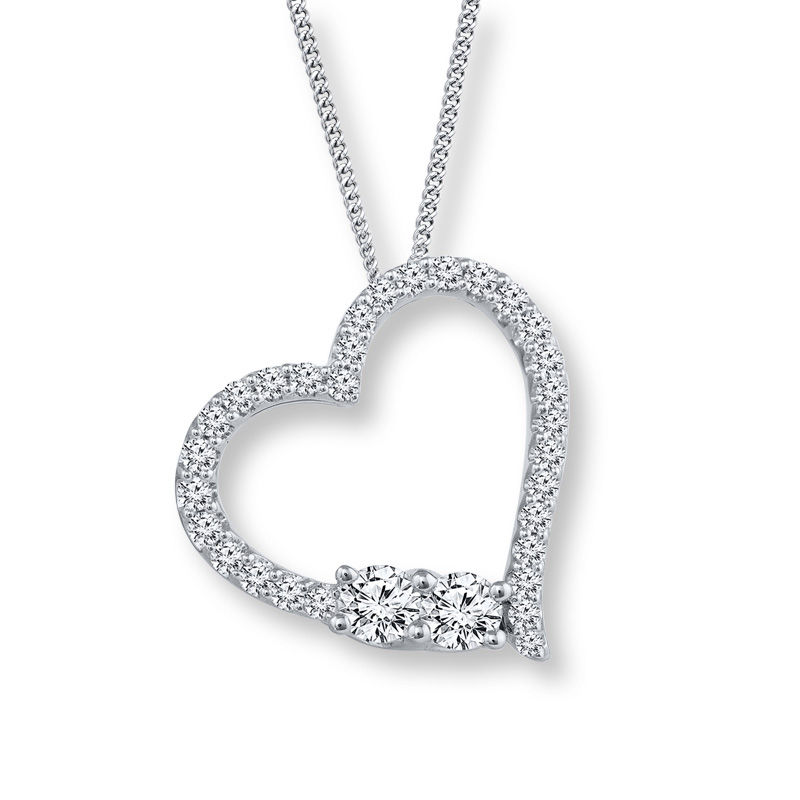 Ever Us® 1/2 CT. T.W. Diamond Tilted Heart Necklace in 14K White Gold - 19.0"