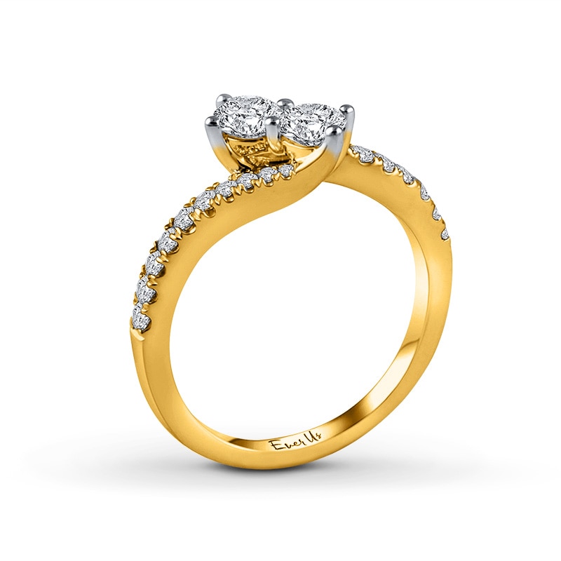 Main Image 3 of Ever Us™ 3/4 CT. T.W. Two-Stone Diamond Bypass Ring in 14K Gold