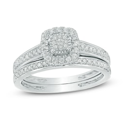 1/4 CT. T.W. Multi-Diamond Cushion Frame Bridal Set in 10K White Gold