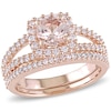 Thumbnail Image 1 of 6.0mm Morganite and 5/8 CT. T.W. Diamond Square Frame Split Shank Bridal Set in 14K Rose Gold