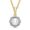 Thumbnail Image 0 of 6.0mm Freshwater Cultured Pearl and Lab-Created White Sapphire Scallop Frame Pendant in 10K Gold
