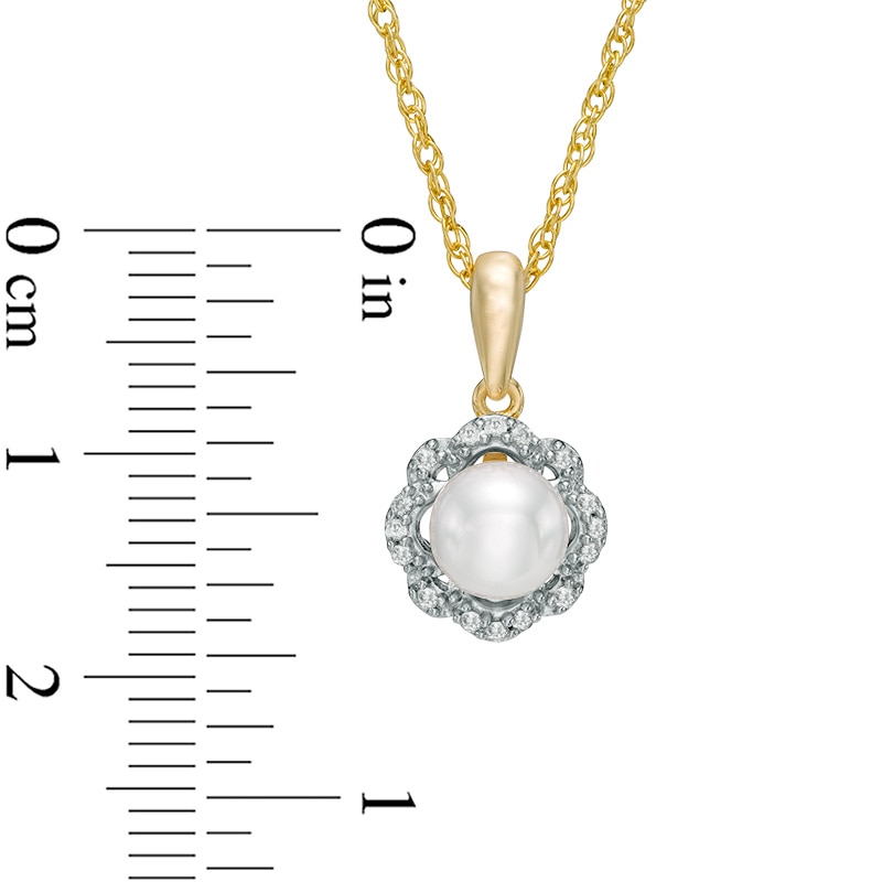 6.0mm Freshwater Cultured Pearl and Lab-Created White Sapphire Scallop Frame Pendant in 10K Gold
