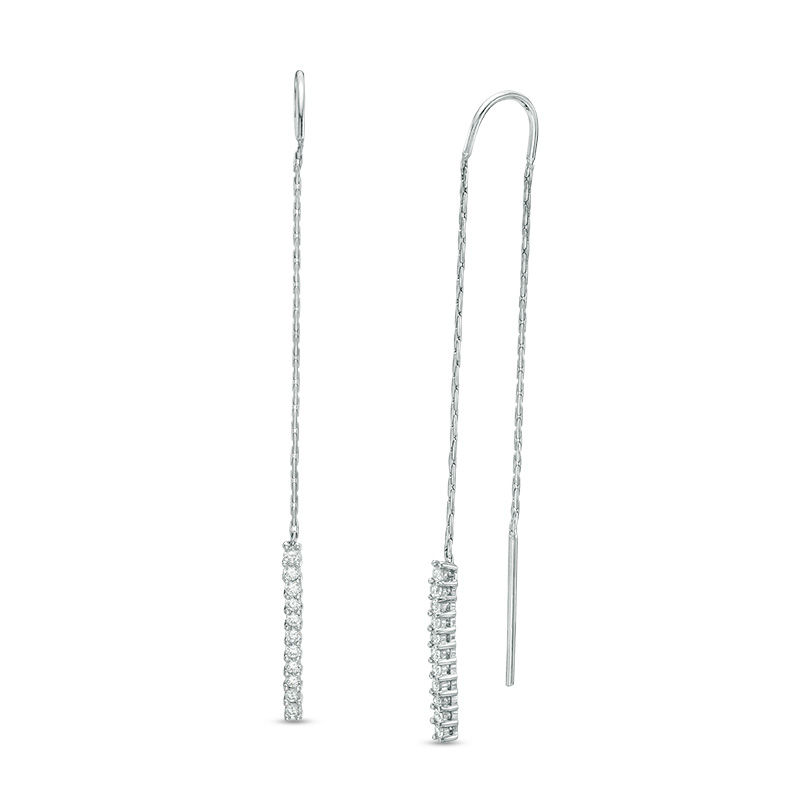 Lab-Created White Sapphire Bar Threader Drop Earrings in Sterling Silver