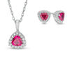 Thumbnail Image 1 of Trillion-Cut Lab-Created Ruby and White Sapphire Frame Pendant and Earrings Set in Sterling Silver