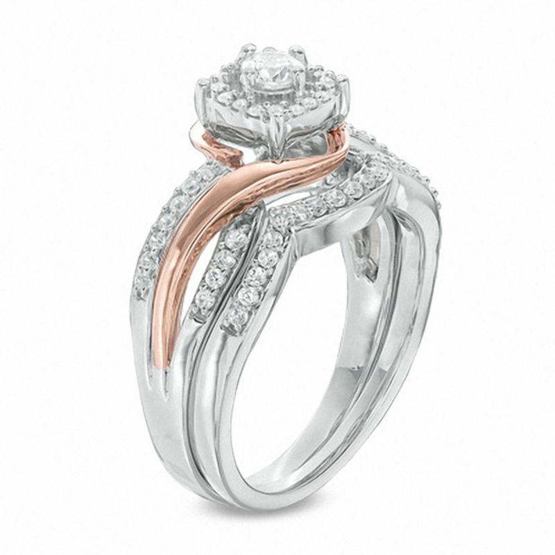 Main Image 2 of 1/2 CT. T.W. Diamond Square Frame Swirl Bridal Set in 10K Two-Tone Gold