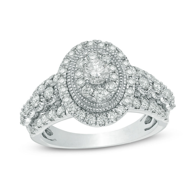 1-1/4 CT. T.W. Composite Diamond Oval Frame Vintage-Style Engagement Ring in 14K White Gold