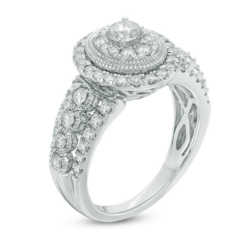 1-1/4 CT. T.W. Composite Diamond Oval Frame Vintage-Style Engagement Ring in 14K White Gold