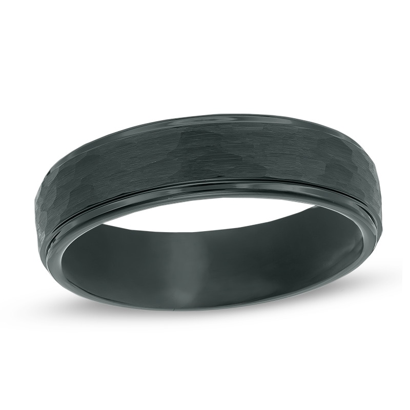 Main Image 1 of Triton Men's 6.0mm Comfort Fit Hammered Black Tungsten Wedding Band