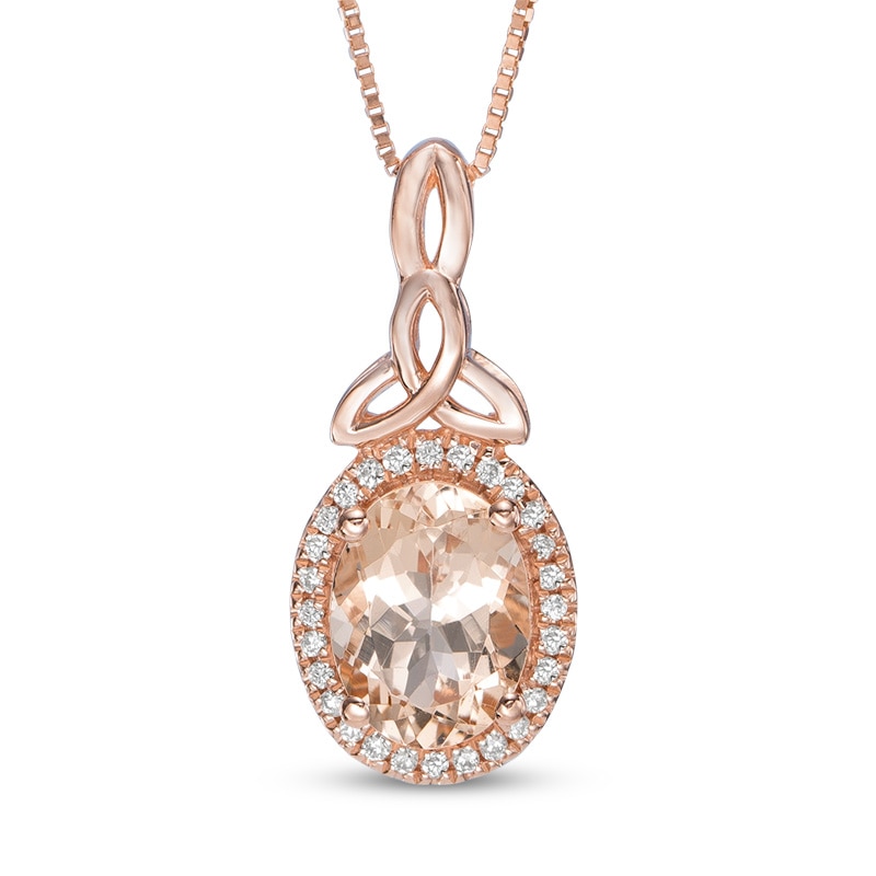 Oval Morganite and Diamond Accent Frame Celtic Trinity Knot Pendant in ...