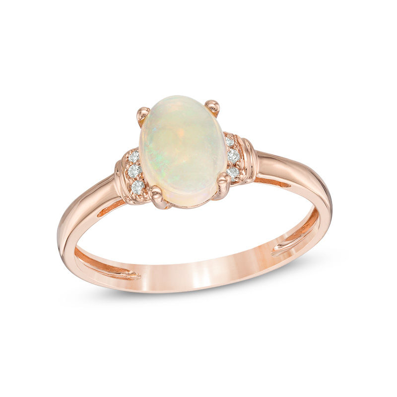 Main Image 1 of Opal and Diamond Accent Collar Ring in 10K Gold