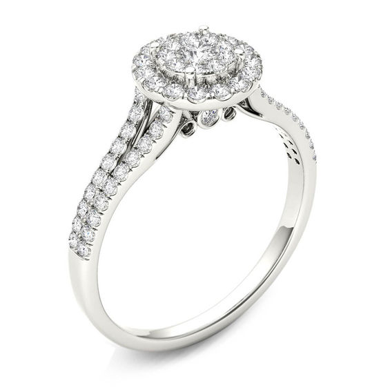 1/2 CT. T.W. Composite Diamond Frame Engagement Ring in 14K White Gold ...