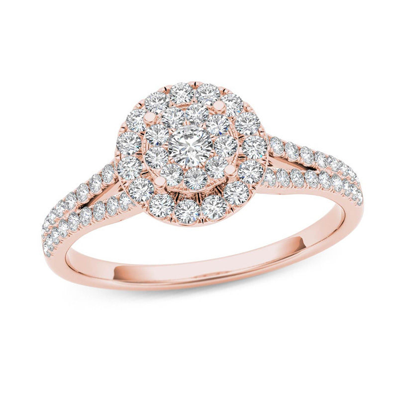 Main Image 1 of 1/2 CT. T.W. Composite Diamond Frame Engagement Ring in 14K Rose Gold