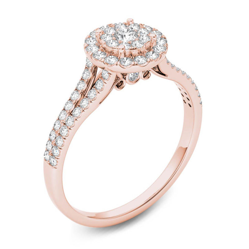 Main Image 2 of 1/2 CT. T.W. Composite Diamond Frame Engagement Ring in 14K Rose Gold