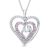 Thumbnail Image 1 of Lab-Created Pink and White Sapphire Double Heart Motherly Love Pendant in Sterling Silver