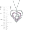 Thumbnail Image 2 of Lab-Created Pink and White Sapphire Double Heart Motherly Love Pendant in Sterling Silver