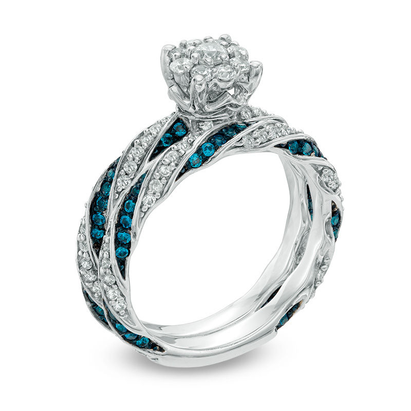 blue and white diamond bridal set