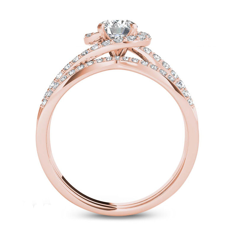 Main Image 3 of 1 CT. T.W. Diamond Swirl Bypass Bridal Set in 14K Rose Gold