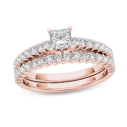 1 CT. T.W. Princess-Cut Diamond Bridal Set in 14K Rose Gold