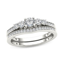 1/2 CT. T.W. Diamond Five Stone Bridal Set in 14K White Gold