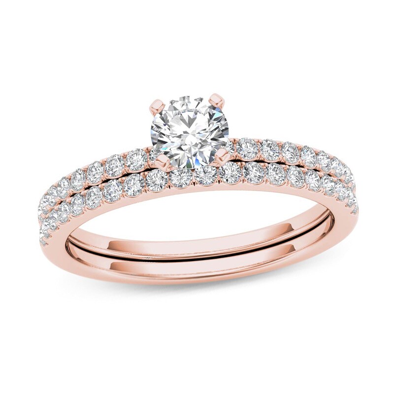 Main Image 1 of 3/4 CT. T.W. Diamond Bridal Set in 14K Rose Gold