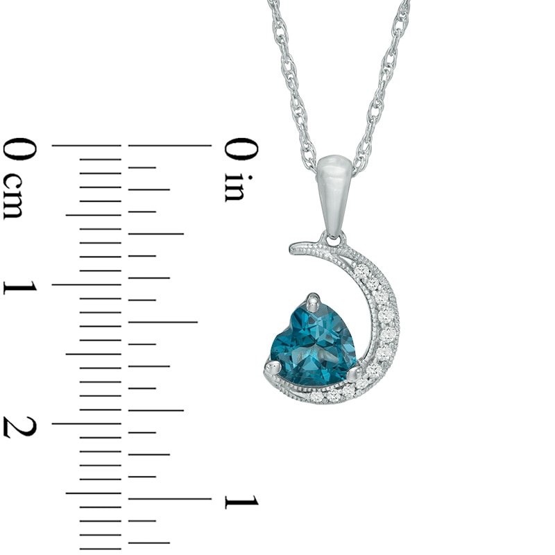 Main Image 2 of Heart-Shaped London Blue Topaz and Lab-Created White Sapphire Vintage-Style Moon Pendant in Sterling Silver