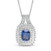 Thumbnail Image 0 of Cushion-Cut Lab-Created Blue and White Sapphire Double Frame Pendant in Sterling Silver